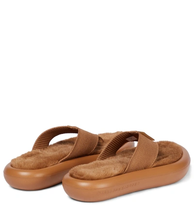 Shop Stella Mccartney Air Slide Faux Fur Thong Sandals In Brown