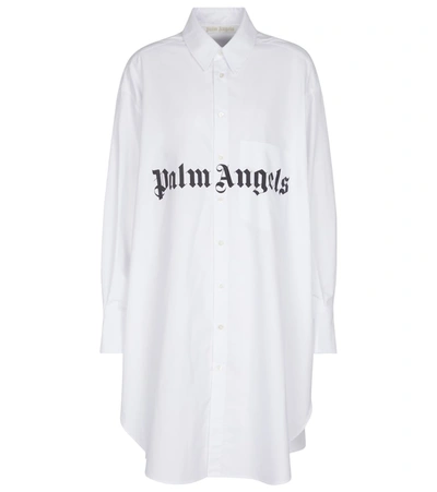 Shop Palm Angels Logo Oversized Cotton-blend Shirt In White