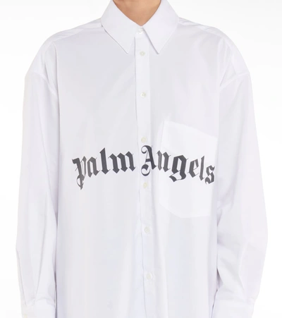 Shop Palm Angels Logo Oversized Cotton-blend Shirt In White