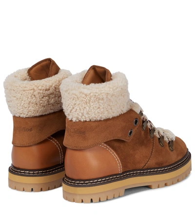 See By Chloé Eilieen Shearling-lined Suede And Leather Ankle Boots In Brown
