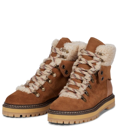See By Chloé Eilieen Shearling-lined Suede And Leather Ankle Boots In Brown