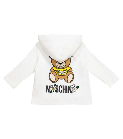Shop Moschino Baby Printed Stretch-cotton Hoodie In White