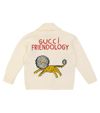 Shop Gucci Wool Cardigan With Freya Hartas Motif In White