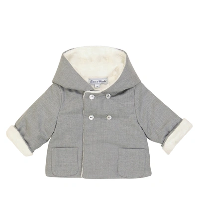 Shop Tartine Et Chocolat Baby Faux Fur-lined Flannel Coat In Grey