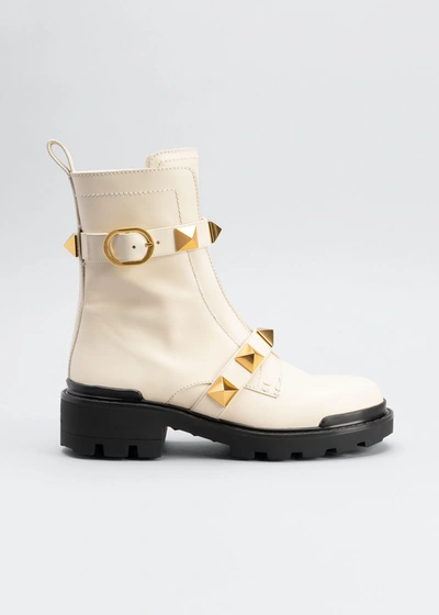 Valentino Garavani Women's Roman Stud Combat Boots With Studs In Light  Ivory | ModeSens