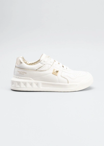 Shop Valentino One Stud Leather Sneakers In L71 Bianco