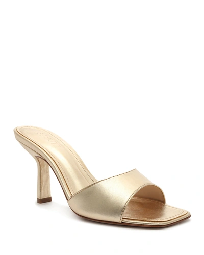 Shop Schutz Posseni Mock-croc Slide Mule High-heel Sandals In Platina