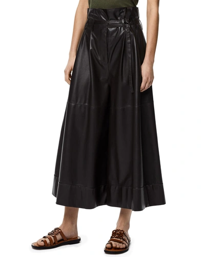 Shop Loewe Belted Paperbag Leather Culotte Trousers In Black/brow