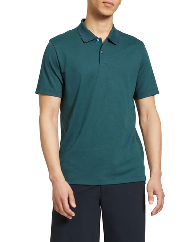 Shop Theory Men's Striped Interlock Polo Shirt In Seamoss/basalt