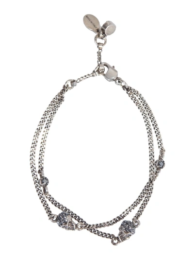 Shop Alexander Mcqueen Twin Skull Chain Bracelet In Silver