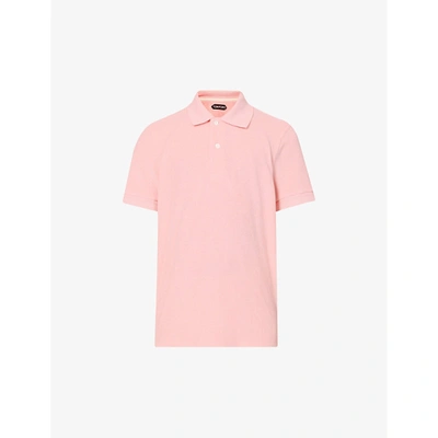 Shop Tom Ford Brand-embroidered Stepped-hem Cotton-blend Polo Shirt In Pink