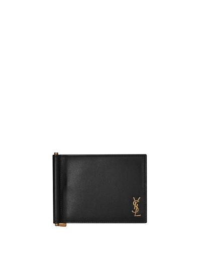 Shop Saint Laurent Tiny Monogram Bill Clip Wallet In Black
