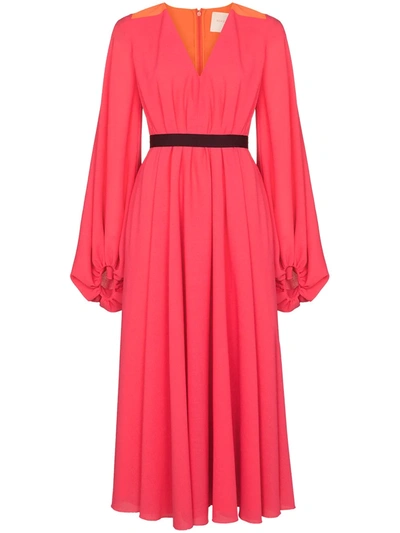 Shop Roksanda Nyala Puff-sleeve Midi Dress In Pink