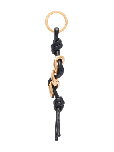 Shop Bottega Veneta Knot Chain-link Keyring In Black