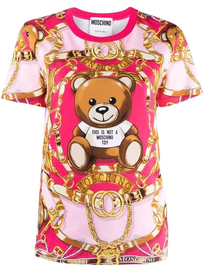 Shop Moschino Teddy Bear Cotton T-shirt In Pink
