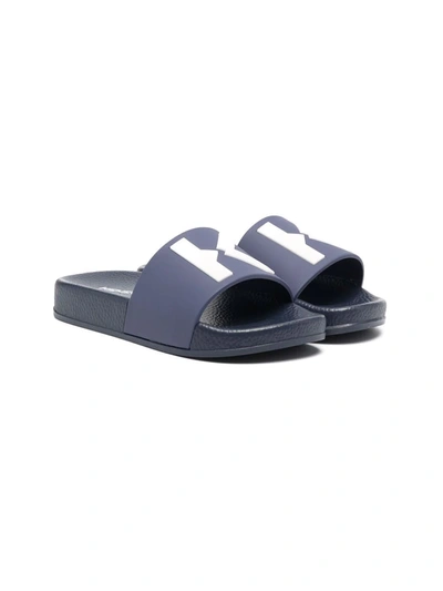 Shop Kenzo Logo-print Open-toe Slides In Blue