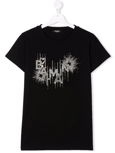 Shop Balmain Teen Glitter-detail Short-sleeved T-shirt In Black