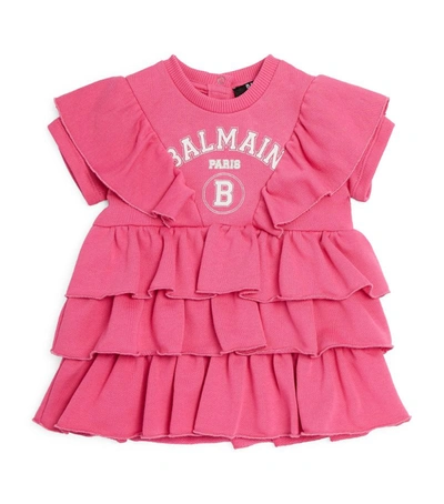 Shop Balmain Kids Cotton Ruffled Dress (6-36 Months) In Pink