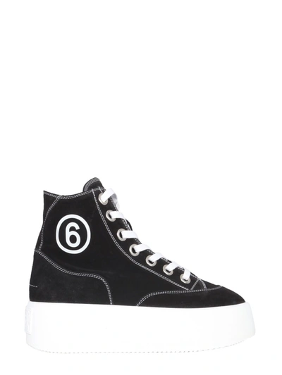Shop Mm6 Maison Margiela Suede High Sneakers In Black