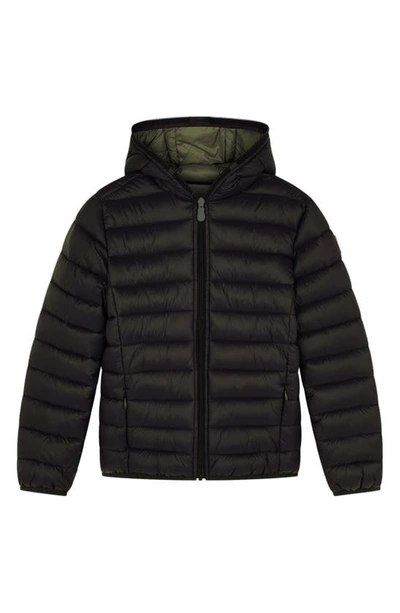 Shop Save The Duck Kids' Hooded Water Repellent Puffer Jacket In Black