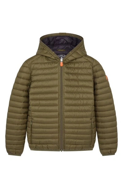 Shop Save The Duck Kids' Hooded Water Repellent Puffer Jacket In Thyme Green