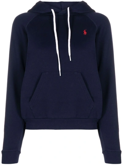 Shop Polo Ralph Lauren Embroidered-logo Hoodie In Blue
