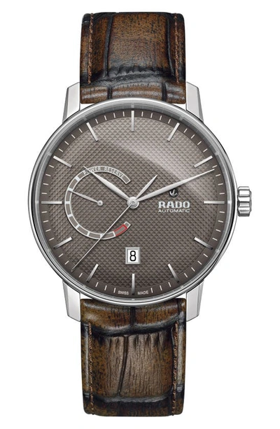 Shop Rado Coupole Classic Automatic Leather Strap Watch, 41mm In Brown/ Grey/ Silver