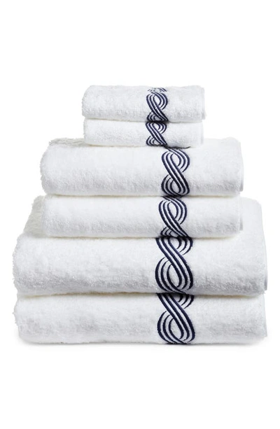 Shop Matouk Triple Chain 6-piece Towel Set In White/ Navy
