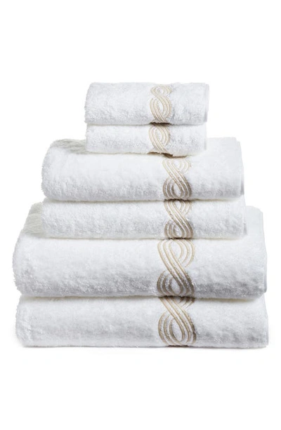 Shop Matouk Triple Chain 6-piece Towel Set In White/ Champagne