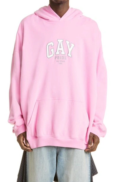 Balenciaga Oversized Appliquéd Cotton-jersey Hoodie In Pink | ModeSens