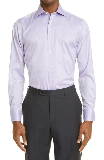 Shop Canali Trim Fit Microdot Non-iron Dress Shirt In Purple