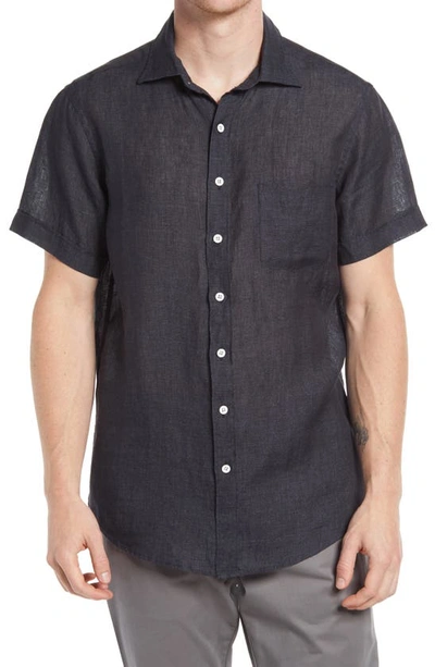 Shop Rodd & Gunn Ellerslie Short Sleeve Linen Button-up Shirt In Black Sands