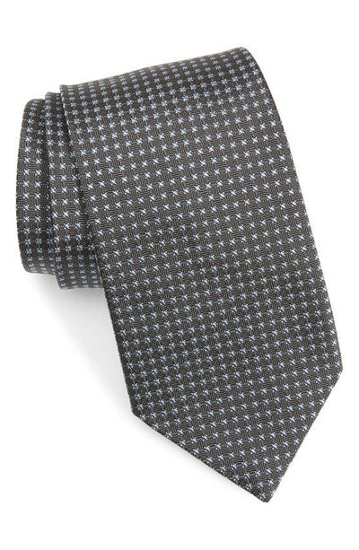 Shop David Donahue Microdot Silk Tie In Charcoal