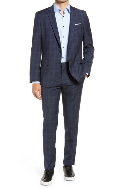 Shop Hugo Boss Huge/genius Slim Fit Plaid Wool Suit In Dark Blue