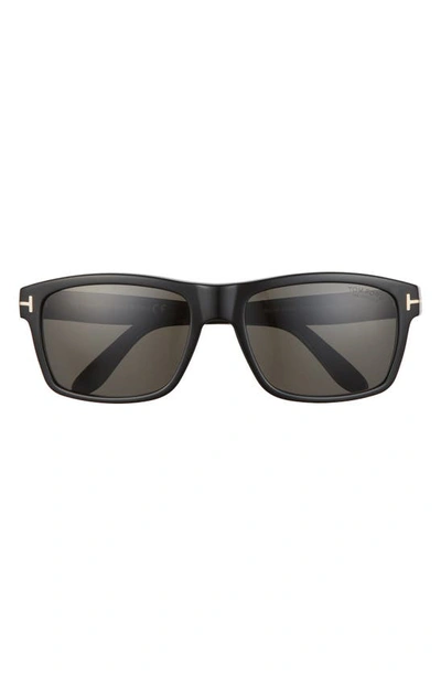 Shop Tom Ford August 58mm Polarized Rectangular Sunglasses In Shiny Black / Smoke Polarized