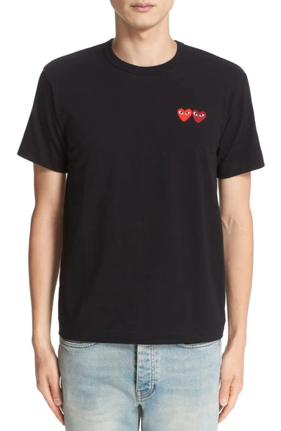 Shop Comme Des Garçons Twin Hearts Slim Fit Jersey T-shirt In Black 1