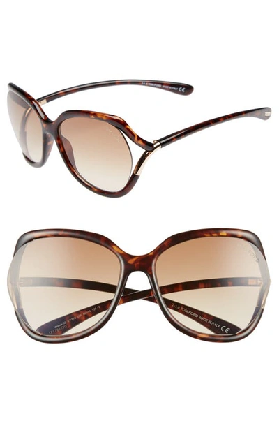 Shop Tom Ford Anouk 60mm Geometric Sunglasses In Dark Havana/ Gradient Brown