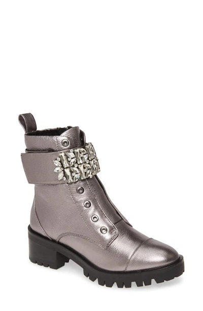 Shop Karl Lagerfeld Pippa Crystal Embellished Platform Boot In Silver Leather