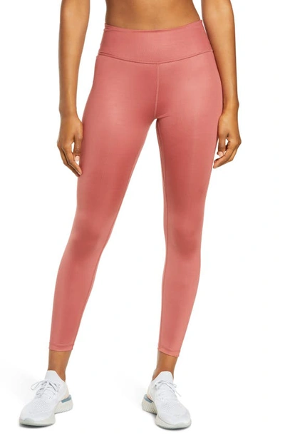 Nike One Women Canyon Rust/Pink Faux-Leather Mid R 7/8 Leggings