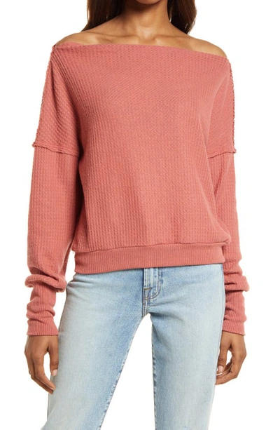 Shop Treasure & Bond Off The Shoulder Thermal Knit Top In Rust Marsala