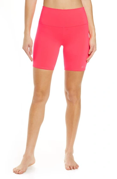 Shop Alo Yoga High Waist Biker Shorts In Pink Lava