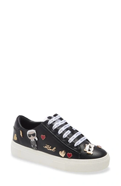 Shop Karl Lagerfeld Cate Pin Logo Sneaker In Black Leather