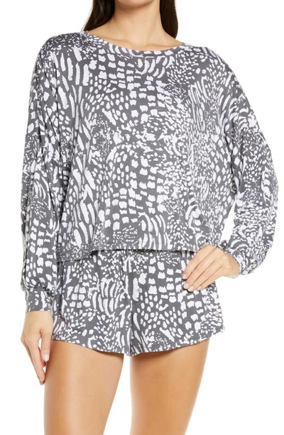 Shop Honeydew Intimates All American Long Sleeve Shortie Pajamas In Charcoal Leopard