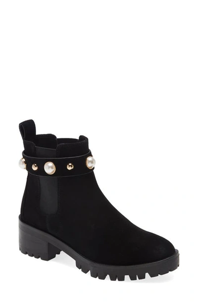 Shop Karl Lagerfeld Pola Studded Chelsea Bootie In Black Suede