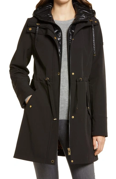 Shop Via Spiga Water Repellent Coat With Quilted Hooded Liner In Black