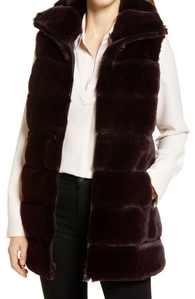 Shop Via Spiga Hooded Faux Fur Vest In Burgundy