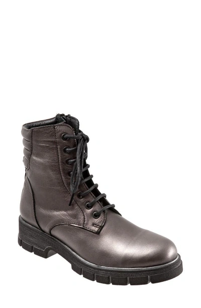 Bueno Rage Lace-up Combat Boot In Steel Metallic Leather