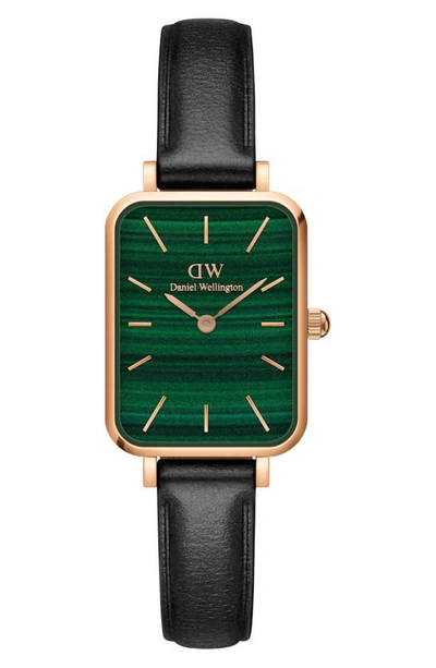 Daniel Wellington Quadro Melrose Leather Strap Watch, 20mm X 26mm In Rose Gold/ Green