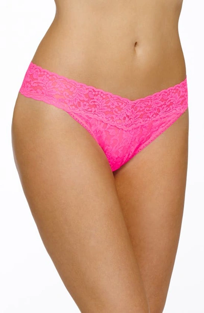 Shop Hanky Panky Regular Rise Lace Thong In Atomic Pink