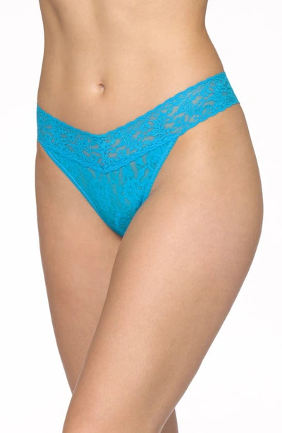 Shop Hanky Panky Regular Rise Lace Thong In Island Blue